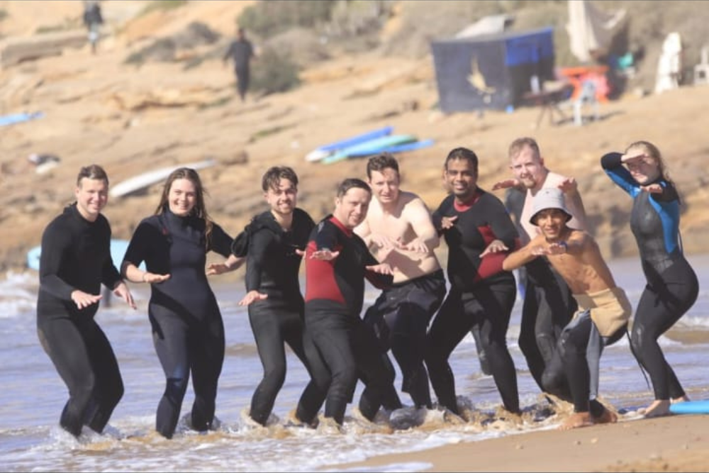 Group surf lesson at Tamazirt Surf Shop School Taghazout